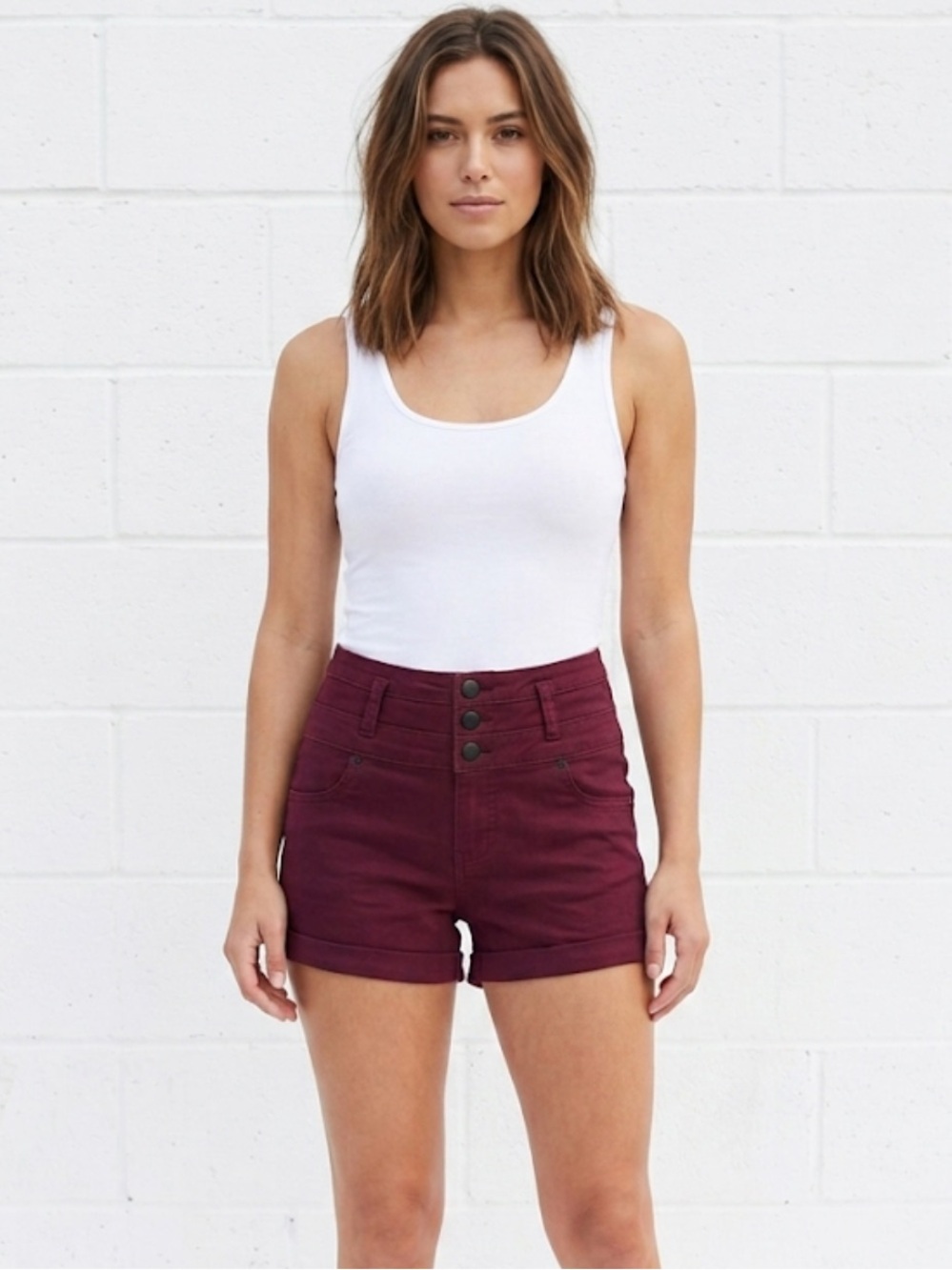 Mossimo High‑Waisted Button‑Front Shorts – Size 2/26 | Y2K Red Summer Festival